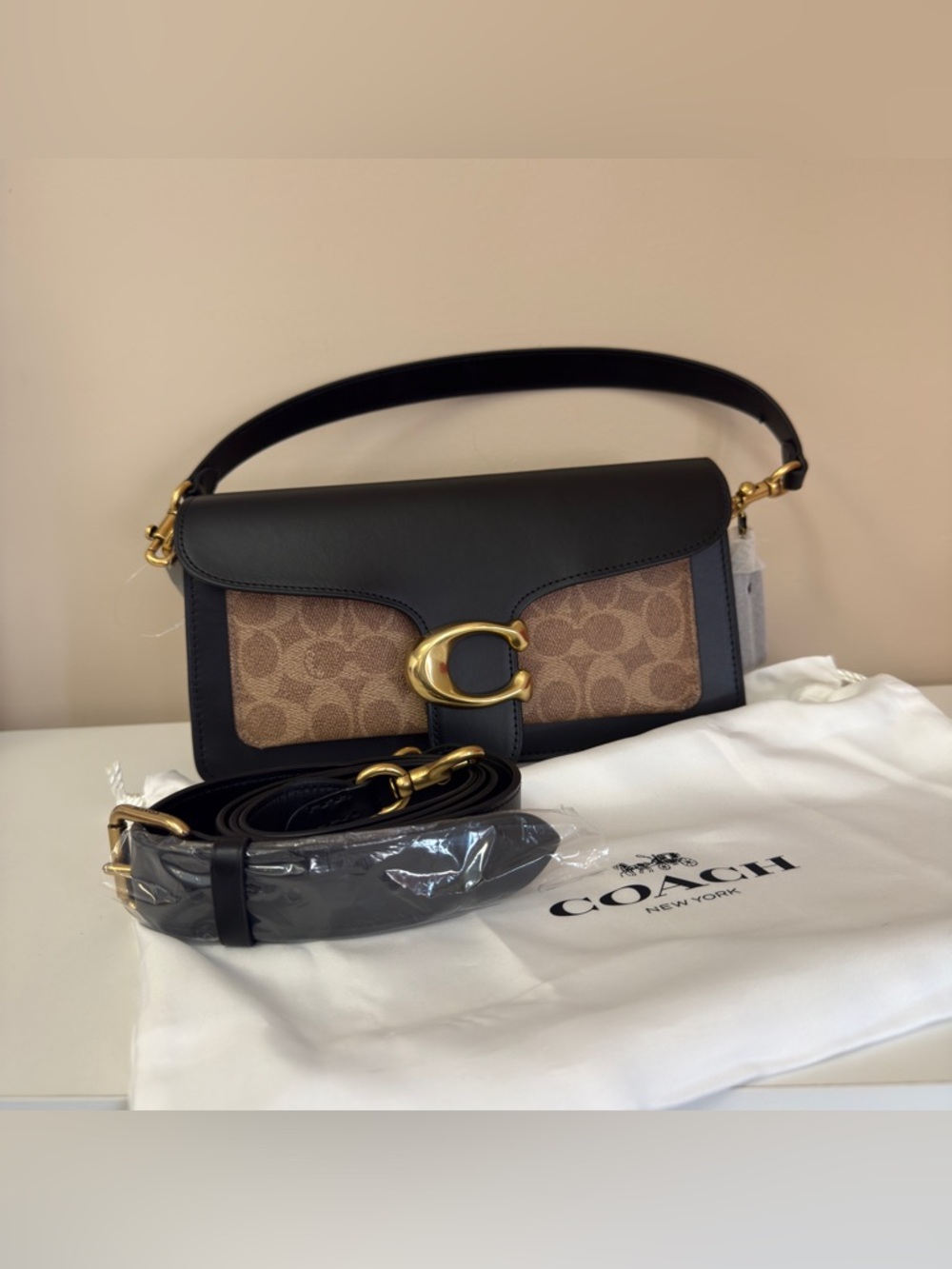 Coach 91215 Signature Canvas and Leather Shoulder Bag in Brown/Black
